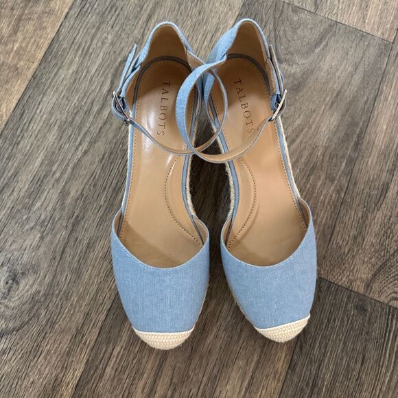 Talbots Blue and Tan Espadrille Wedge light chambray Lyndsay Sandals - Picture 4 of 8